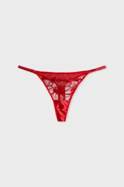 New ETAM Tanga de tul bordado ROJO