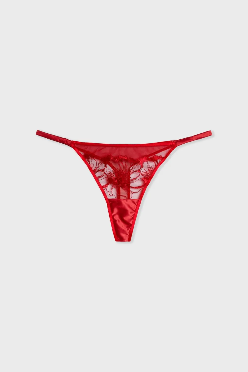 New ETAM Tanga de tul bordado ROJO
