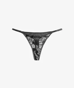 Discount ETAM Tanga de tul bordado NEGRO