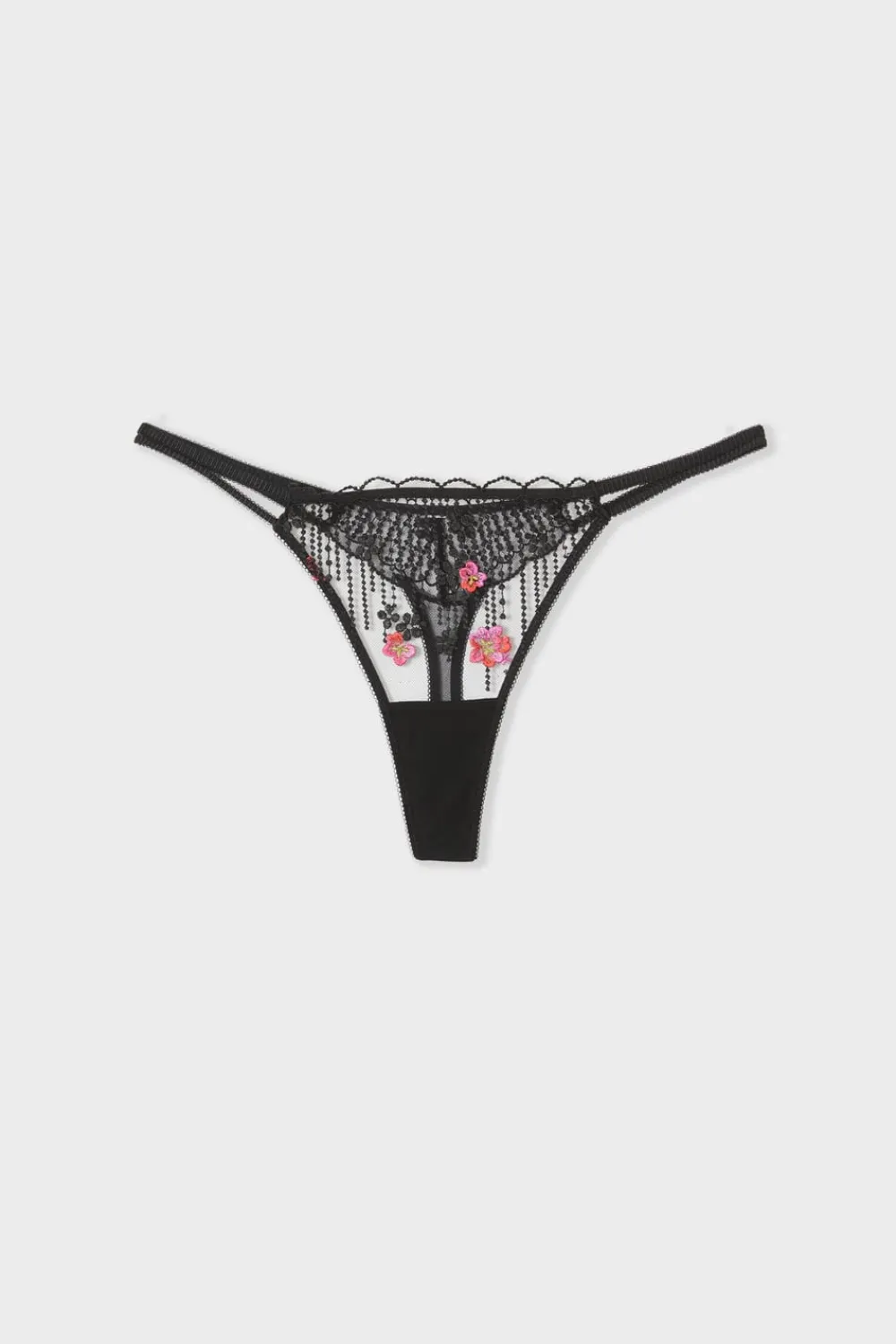 Sale ETAM Tanga de tul bordado NEGRO
