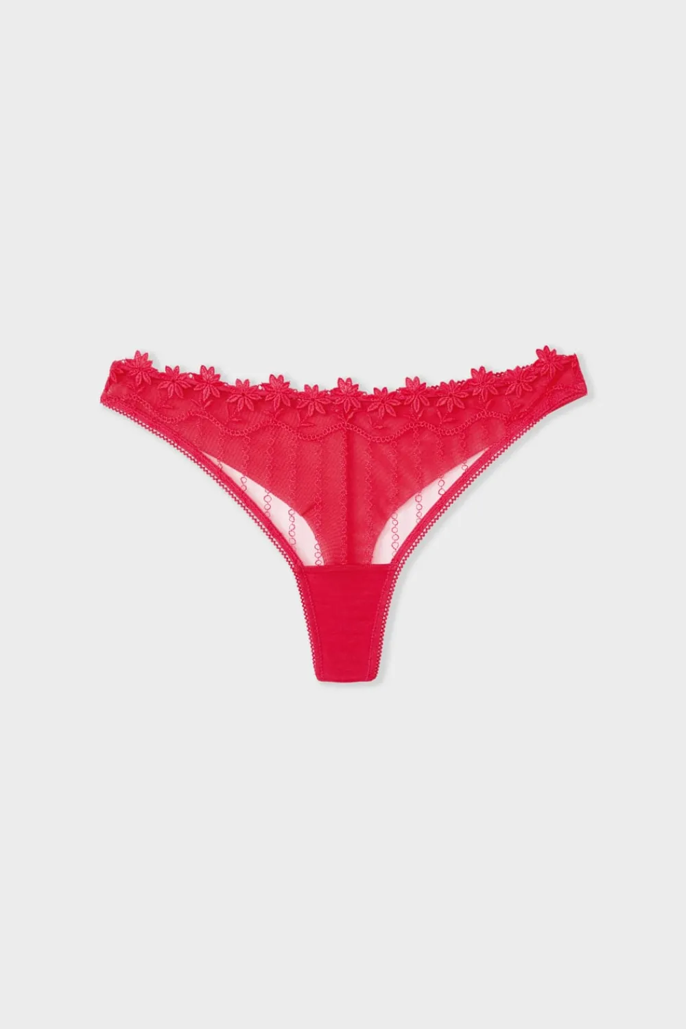 Discount ETAM Tanga de tul con bordado floral FUCSIA