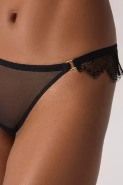 Clearance ETAM Tanga de tul con detalle de encaje NEGRO