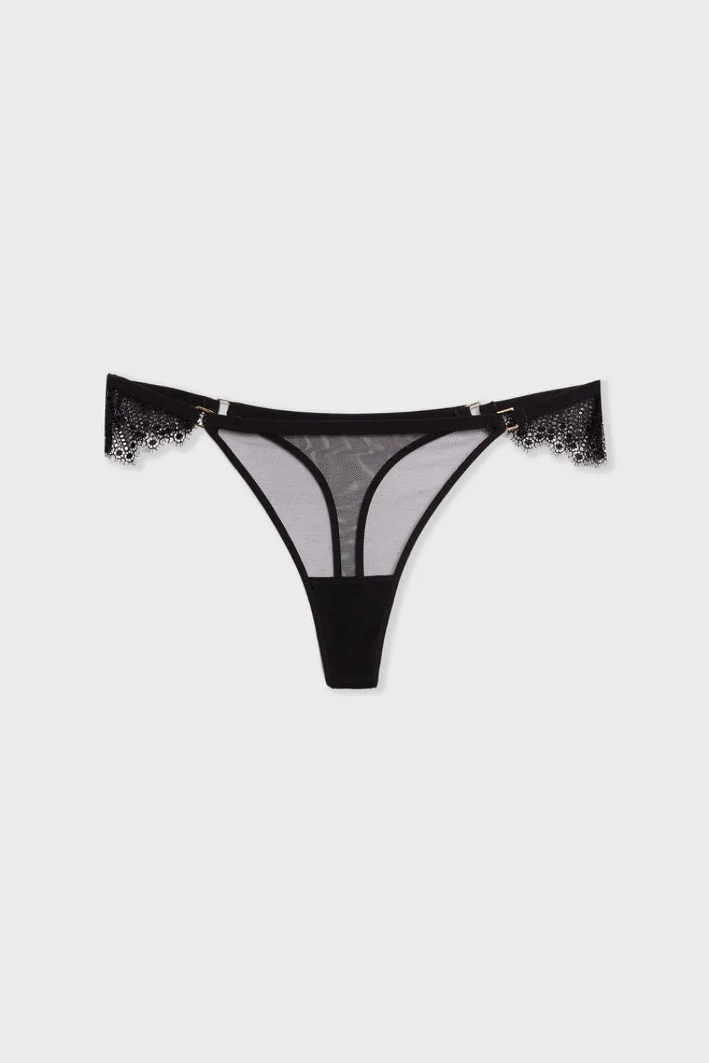 Clearance ETAM Tanga de tul con detalle de encaje NEGRO