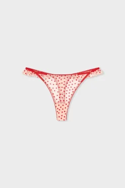 Discount ETAM Tanga de tul con estampado de corazones IMP FOND ROSA
