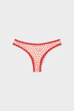 ETAM Tanga de tul con estampado de corazones IMP FOND ROSA