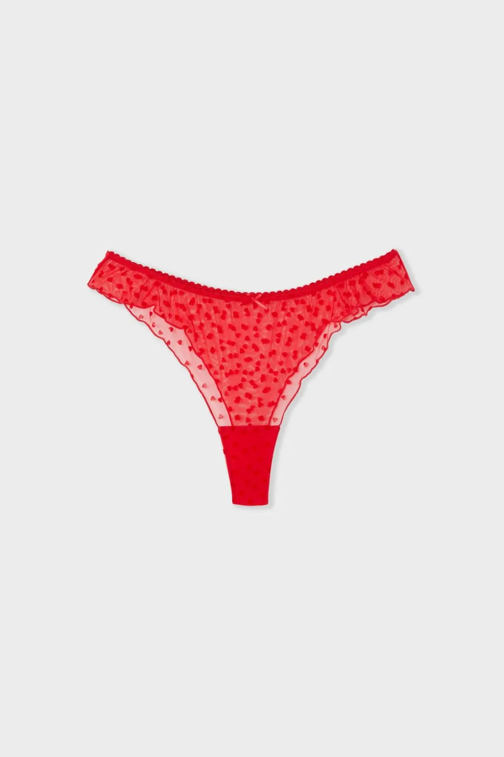 New ETAM Tanga de tul flocado con motivos de corazones IMP FONDO ROSA