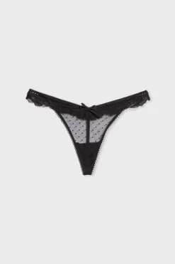 Outlet ETAM Tanga de tul y encaje NEGRO