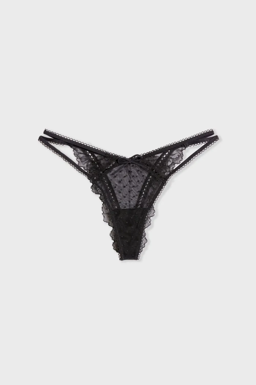 Hot ETAM Tanga de tul y encaje NEGRO