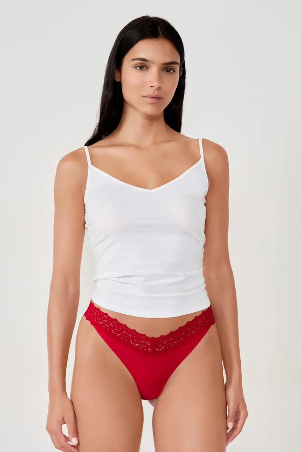 Clearance ETAM Tanga en V de microfibra y encaje ROJO