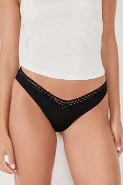 Clearance ETAM Tanga en V de microfibra y encaje NEGRO