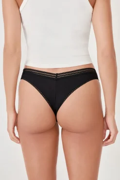 Clearance ETAM Tanga en V de microfibra y encaje NEGRO