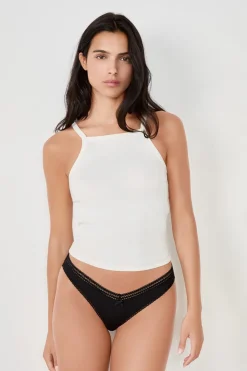 Clearance ETAM Tanga en V de microfibra y encaje NEGRO