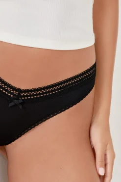 Clearance ETAM Tanga en V de microfibra y encaje NEGRO