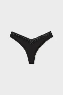 Clearance ETAM Tanga en V de microfibra y encaje NEGRO