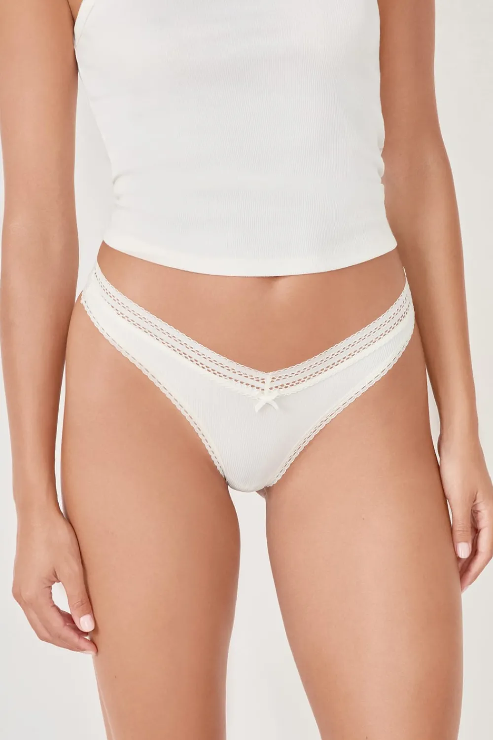 ETAM Tanga en V de microfibra y encaje BLANCO