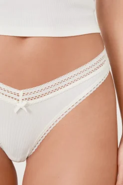 ETAM Tanga en V de microfibra y encaje BLANCO