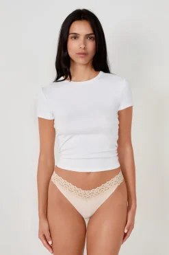 ETAM Tanga en V de microfibra y encaje BLANCO ROJO