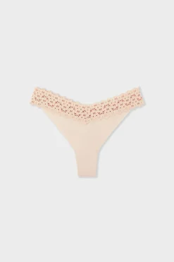 ETAM Tanga en V de microfibra y encaje BLANCO ROJO