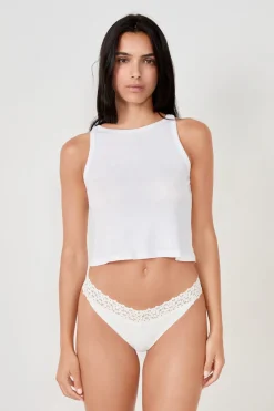 Clearance ETAM Tanga en V de microfibra y encaje BLANCO