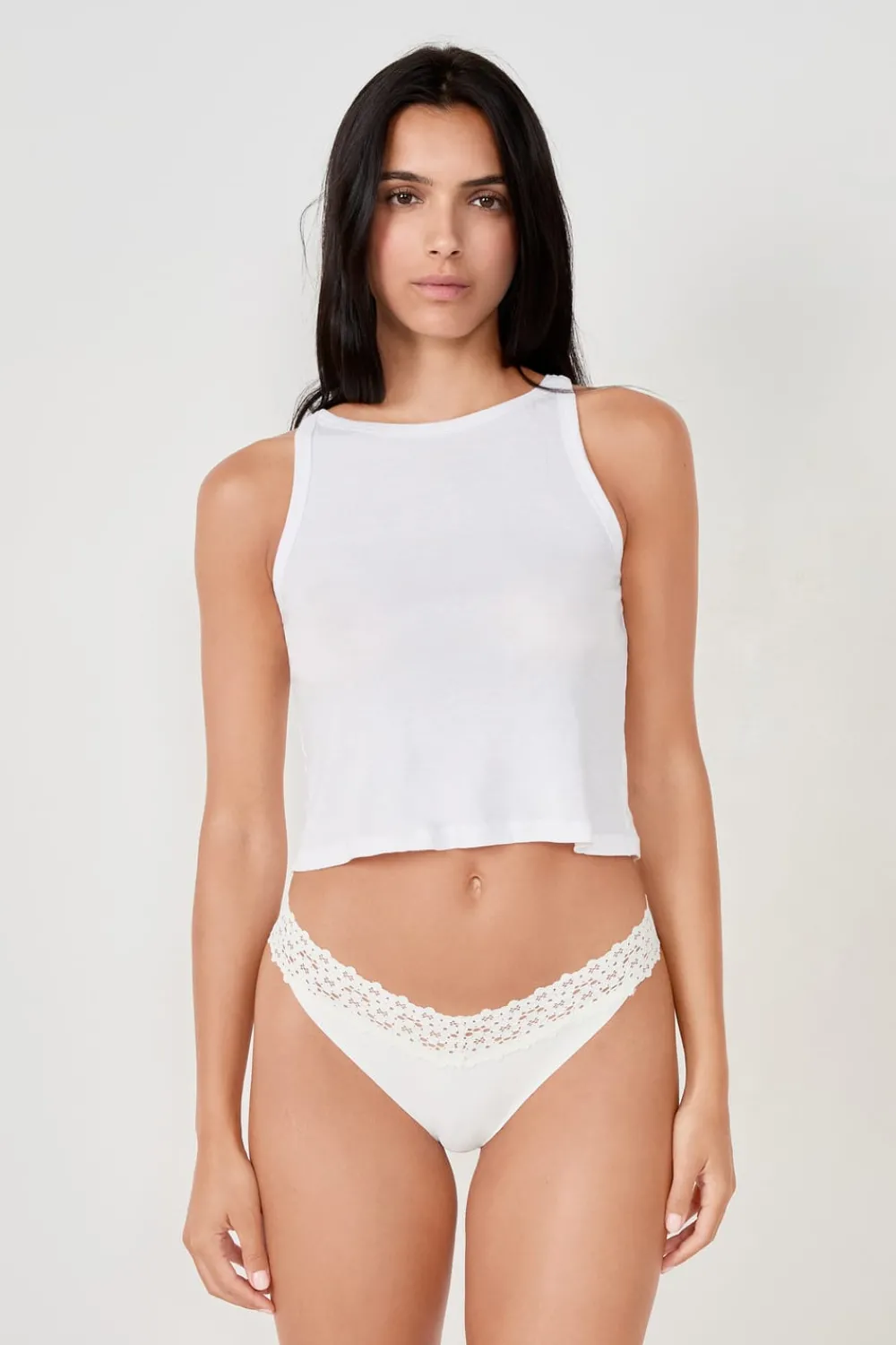 Clearance ETAM Tanga en V de microfibra y encaje BLANCO