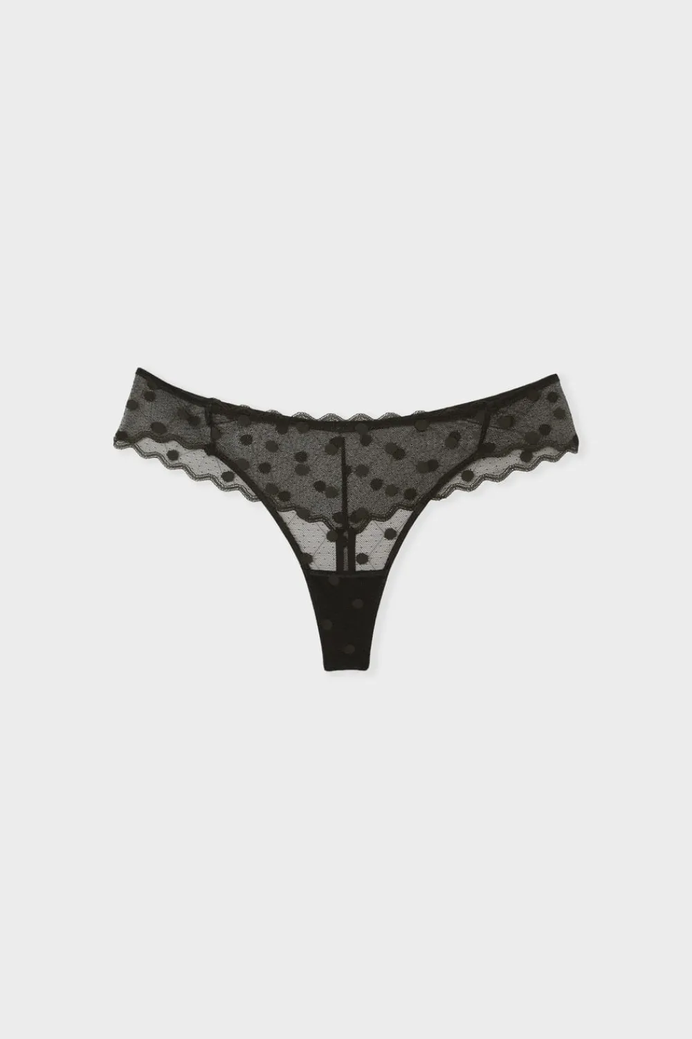 Best ETAM Tanga transparent en tulle à motifs pois NOIR