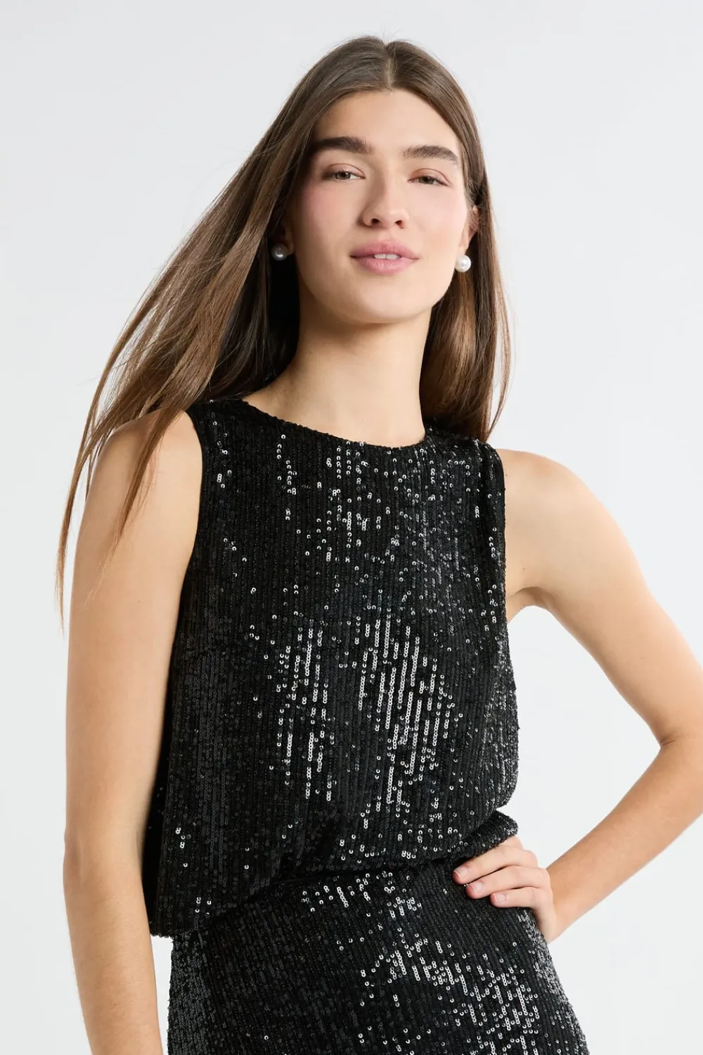 Outlet ETAM Top à sequins NOIR