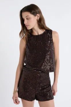 Clearance ETAM Top à sequins CHOCOLAT