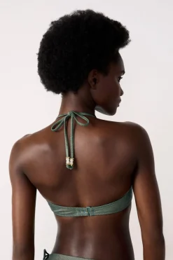 Sale ETAM Top bikini triangular brillante VERDE