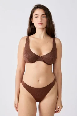 Discount ETAM Top bikini triangular brillante MARRON