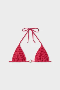 Discount ETAM Top bikini triangular con anilla FUCSIA