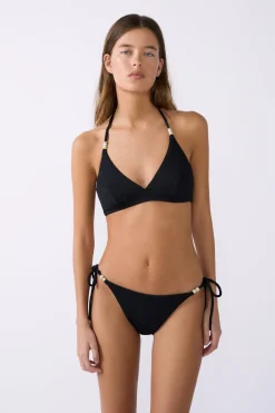 Outlet ETAM Top bikini triangular detalles perlas NEGRO