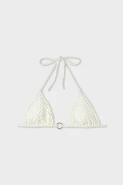 New ETAM Top bikini triangular detalle joya BLANCO