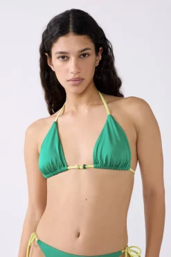 Outlet ETAM Top bikini triangular detalle perla VERDE