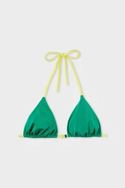 Outlet ETAM Top bikini triangular detalle perla VERDE