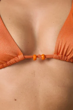 Online ETAM Top bikini triangular detalle perla NARANJA