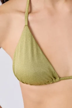 ETAM Top bikini triangular tejido brillante ANIS