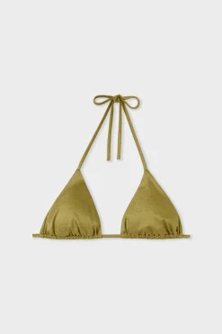 ETAM Top bikini triangular tejido brillante ANIS
