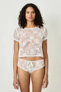 Outlet ETAM Top bordado de manga corta BLANCO