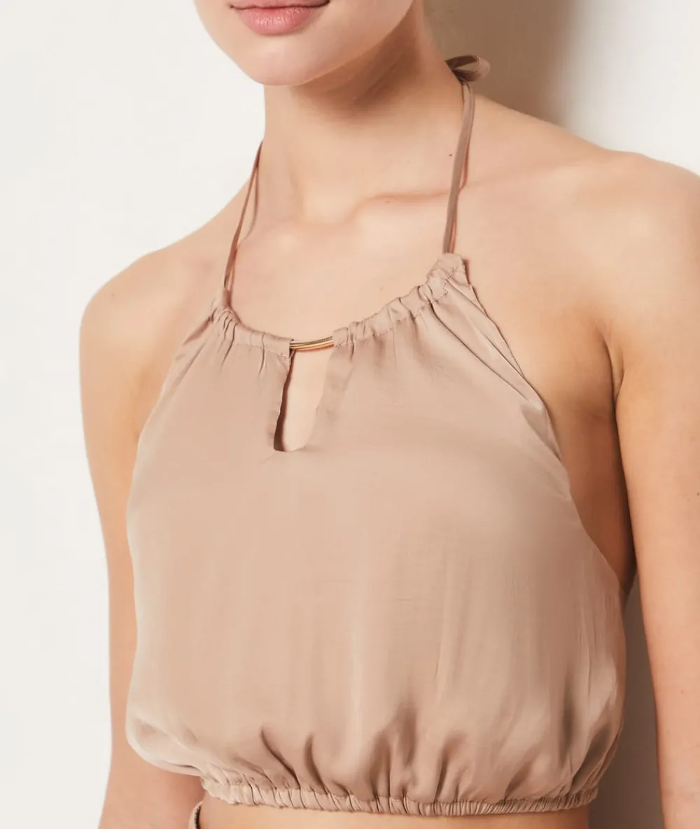 New ETAM Top camisola satinado BEIGE
