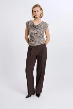 Sale ETAM Top col bénitier à carreaux BEIGE