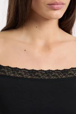 Online ETAM Top con detalles de encaje NEGRO