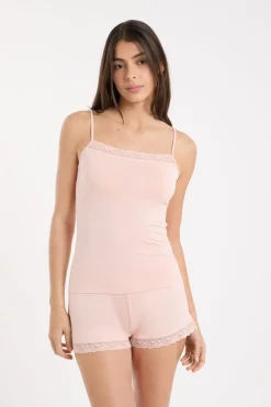 New ETAM Top con detalles de encaje ROSA EMPOLVADO