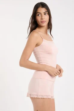 New ETAM Top con detalles de encaje ROSA EMPOLVADO