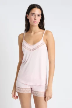 Sale ETAM Top con tirantes finos de encaje ROSA CLARO