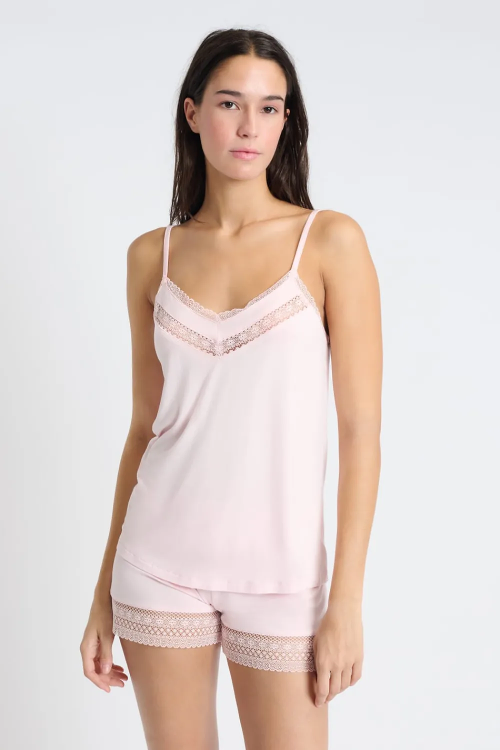 Sale ETAM Top con tirantes finos de encaje ROSA CLARO