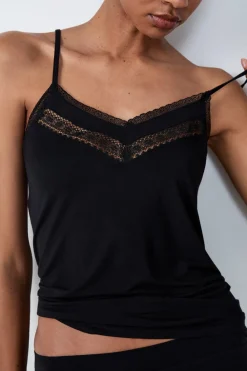 Clearance ETAM Top con tirantes finos y escote de encaje NEGRO