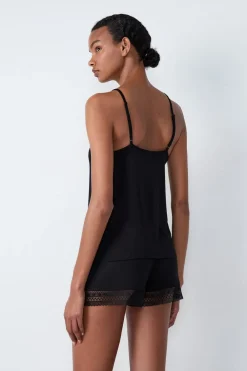 Clearance ETAM Top con tirantes finos y escote de encaje NEGRO