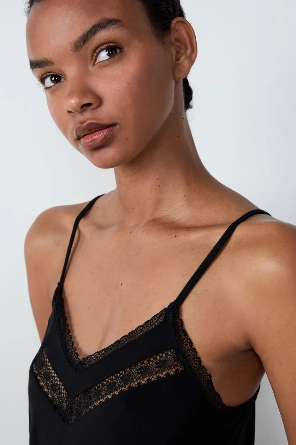 Clearance ETAM Top con tirantes finos y escote de encaje NEGRO