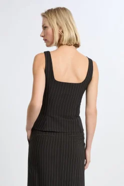 Discount ETAM Top con volantes y rayas NEGRO
