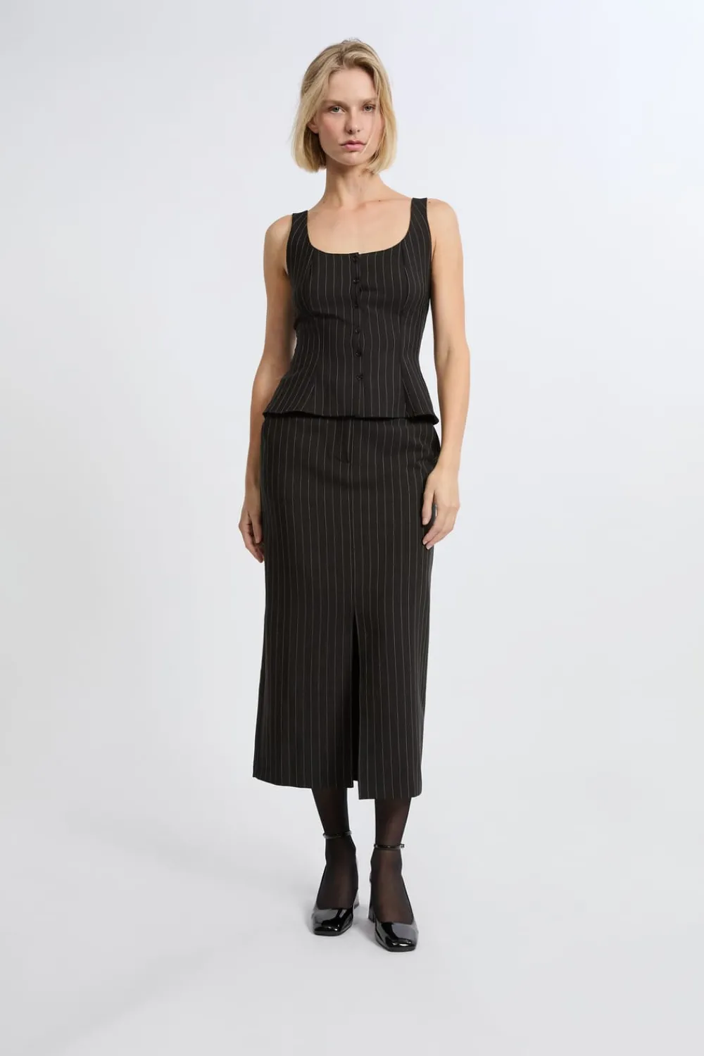 Discount ETAM Top con volantes y rayas NEGRO